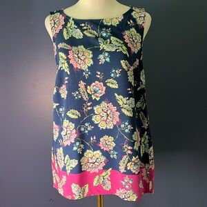 J Jill Medium/petite sleeveless shift top, breezy, colorful coordinating border